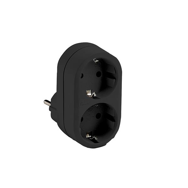 Adaptador doble TT 16A-250V Negro