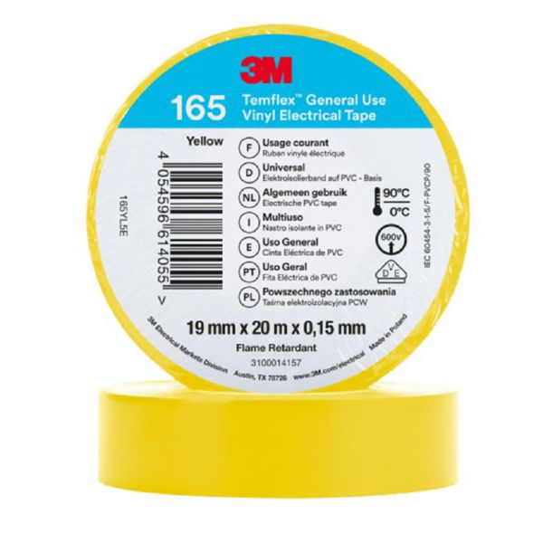 Cinta aislante Temflex 19 mm x 20 m. Amarilla