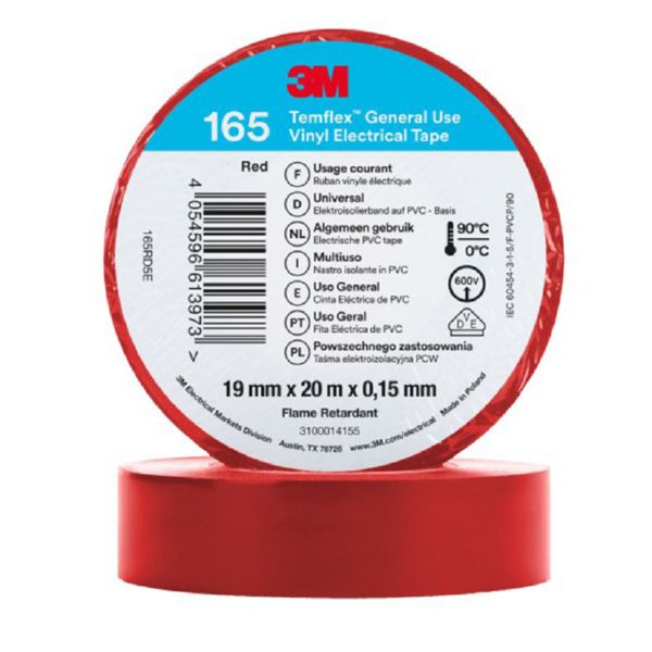 Cinta aislante Temflex 19 mm x 20 m. Roja