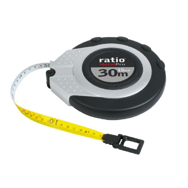Cinta m&eacute;trica (fibra de vidrio) bicolor MetalPro 30 metros.