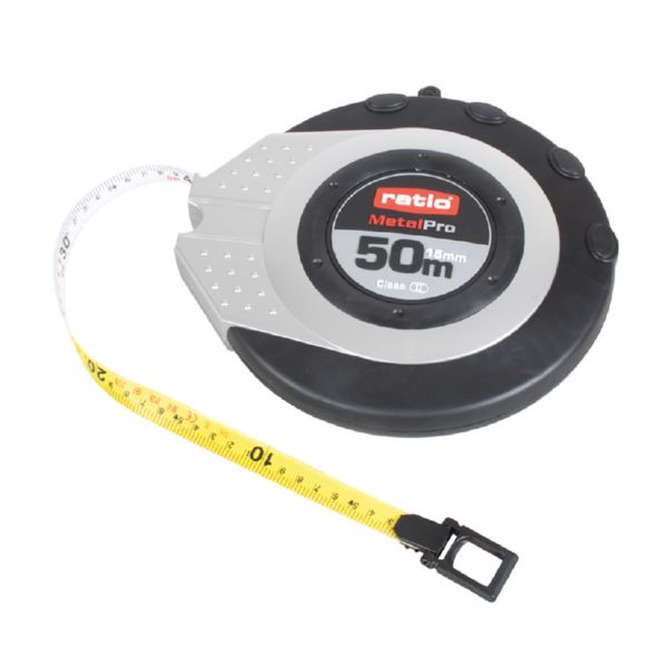 Cinta m&eacute;trica (fibra de vidrio) bicolor MetalPro 50 metros.