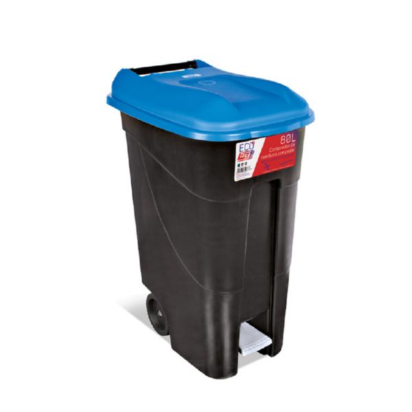 Contenedor con pedal. 80 litros. Tapa azul