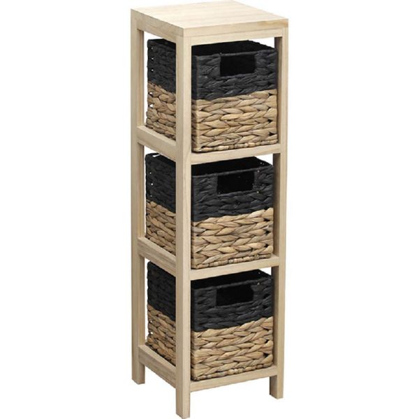 Mueble auxiliar 3 cestas negro/natural 22x22x73,5 cm.